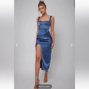 KRISTIN KNOTTED WAIST SPLIT MIDI DRESS NAVY✨